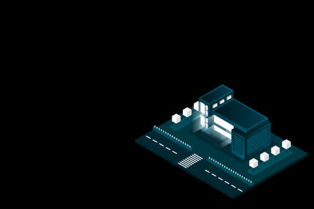 Smart city or intelligent building isometric vector concept. Modern smart city urban planning and...