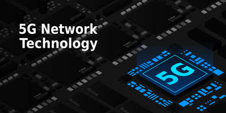 5G network processor illustration. Mobile wireless internet of next generation. Isometric futuristic...