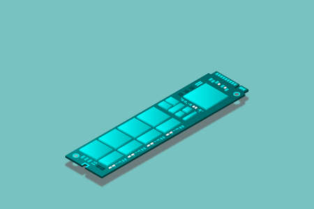 NVME Express M.2 memory realistic 3d isometric illustration, random access memory, personal computer hardware component, custom gaming and workstation accessories, vector illustration.のイラスト素材