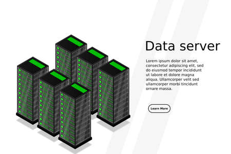 Mainframe, powered server, high technology concept, data center, cloud data storage isometric vector...