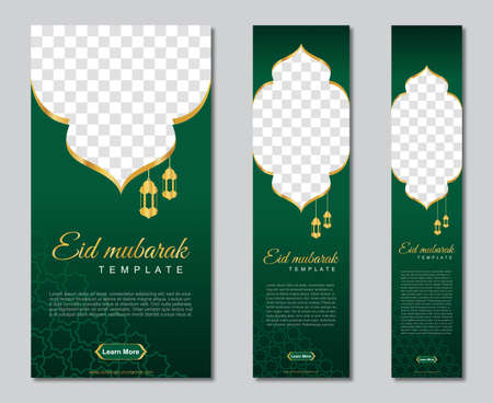 Set of eid mubarak square banner template design with a place for photos. Suitable for social media post. Vector illustrationのイラスト素材