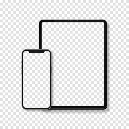 Realistic Tablet and Smartphone. Set of Device Mockup Separate Groups and Layers. New Easily Editable Vector.のイラスト素材