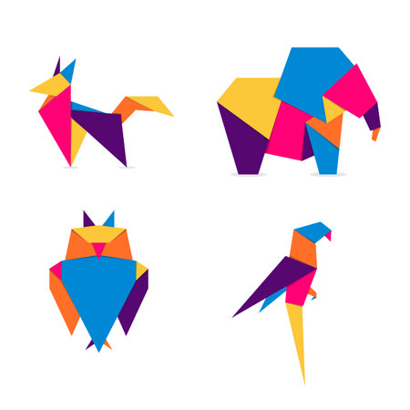 Set animals origami. Abstract colorful vibrant animals design. Animal origamiのイラスト素材