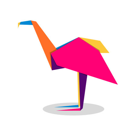 Flamingo origami. Abstract colorful vibrant Flamingo design. Animal origami. Vector illustrationのイラスト素材