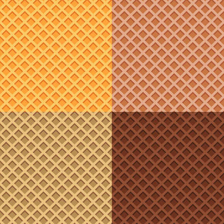 Waffle set pattern, ice cream cone vector texture, sweet dessert wafer background. Cartoon candy illustrationのイラスト素材