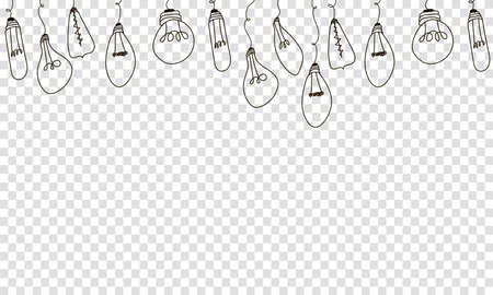 Light bulbs doodle border. Creative light bulbs doodle collection. Vector illustrationのイラスト素材
