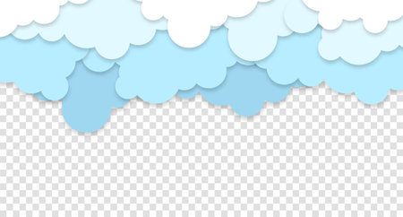 White clouds on blue sky background. Vector paper clouds. White Cloud on blue sky paper cut design. Vector paper art illustration. Paper cut style. Place for text.のイラスト素材