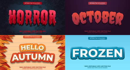 Bundle of editable text effect design vector. Set of editable text effect design. Vector illustrationのイラスト素材