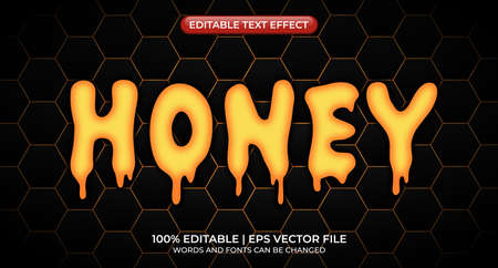 Honey - Editable Text Effect. Font Style. Editable text effect. Honey text effect with honeycomb pattern.のイラスト素材