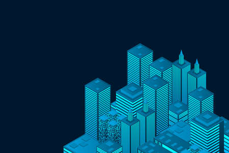 Isometric futuristic town with skyscrapers. Smart city technology for business and life. Intelligent...
