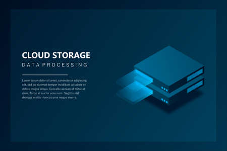 Isometric Server, Digital space, Data storage, Data center, Big Date, Wab banner, Conceptual illustration, data flow, Isometric vector illustration, 3D illustrationのイラスト素材