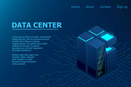 Concept of big data processing center. Isometric Data center. Isometric servers vector design. Data center. Hosting server or data center room concept. vector illustrationのイラスト素材