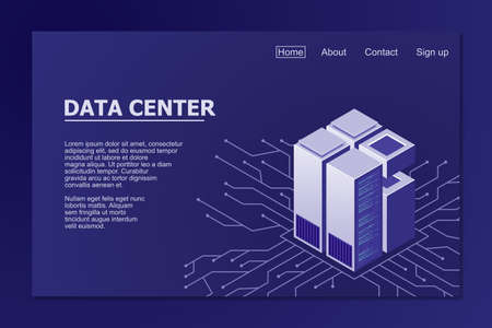 Isometric servers vector design. Isometric Data center. Data center landing page. Vector illustrationのイラスト素材