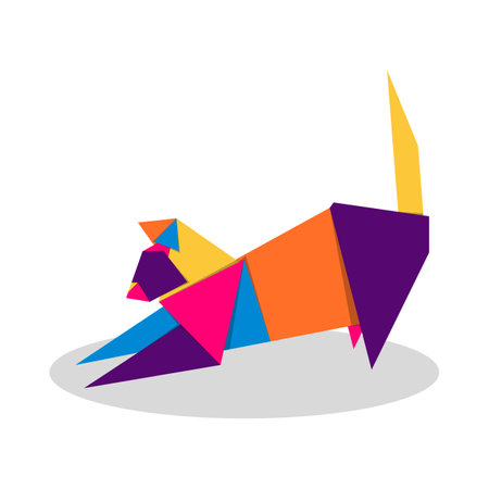 Cat origami. Abstract colorful vibrant Cat logo design. Animal origami. Vector illustrationのイラスト素材