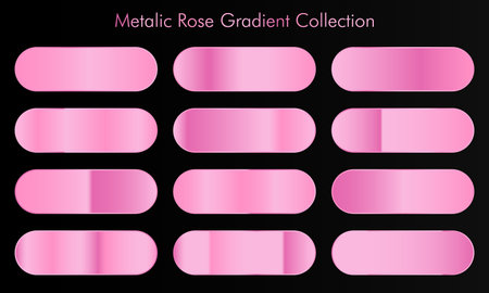 Collection of rose gold gradient backgrounds. Set of pink metallic textures. Vector illustrationのイラスト素材