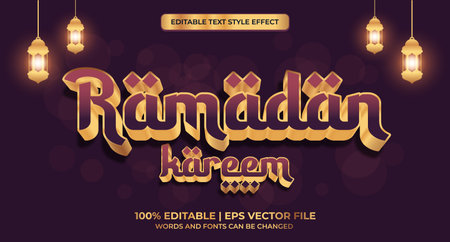 Ramadan kareem editable text effect. Ramadan Kareem text effect. Shiny gold alphabet styleのイラスト素材
