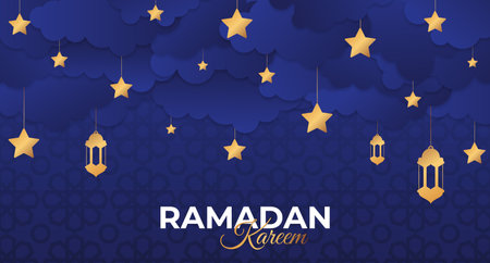 Ramadan Kareem Banner. Ramadan kareem muslim religion holy month flat banner copy space vector illustrationのイラスト素材