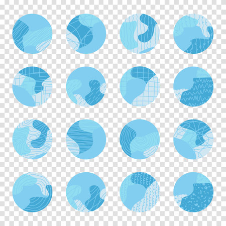 Circle icons collection. Doodle round textured shapes, signs, symbols set. Highlight covers, elements for brand identity. Vector illustrationのイラスト素材