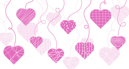 Cute hand drawn doodle hearts horizontal seamless pattern, romantic background. Background with cute hand drawn hearts. Mother's Day and Women's Day. Vector illustrationのイラスト素材