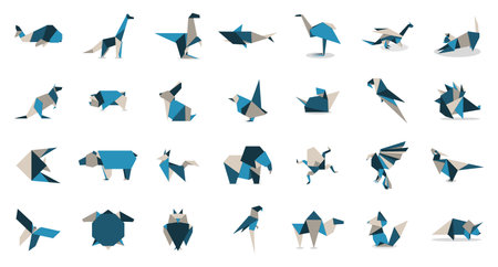 Animal origami collection. Animal origami vector. Abstract animals logo design. Animal origami. Vector illustrationのイラスト素材