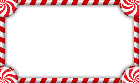 Rectangle candy cane frame with red and white striped lollipop pattern. Vector illustrationのイラスト素材