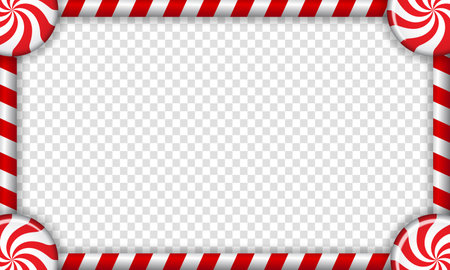 Rectangle candy cane frame with red and white striped lollipop pattern. Vector illustrationのイラスト素材