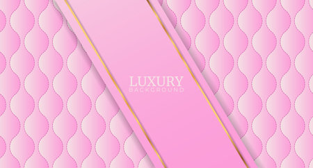 Luxury golden line background pink shades in 3d abstract style. Modern template deluxe design. Upholstery quilted background. Pink leather texture sofa backdrop. Vector illustrationのイラスト素材