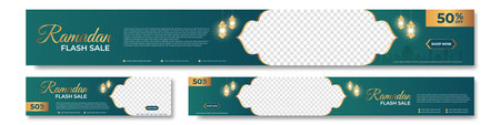Set of Ramadan sale banner template. Modern social media advertising square banner. Suitable for social media post,  and web internet ads. Vector illustrationのイラスト素材