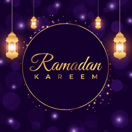 Ramadan background for social media post design template. Islamic banner ads with luxury purple gold effect. Ramadan poster. Vector illustrationの写真素材
