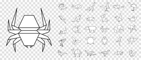Line origami animals. Abstract polygon animals. Folded paper shapes. Vector animal icons set. Origami. A set of origami. Vector illustrationのイラスト素材