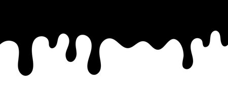 Black melt drips. Liquid paint drops seamless vector. Dripping paint. Liquid drips. Black ink runs. Vector illustration.のイラスト素材