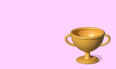 Cartoon winners trophy. Champion cup 3d. Minimal trophy cup icon. Cute smooth champion 1st winnerの写真素材