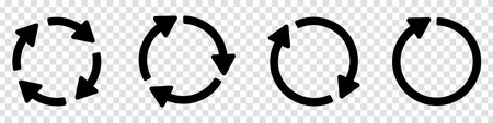 Set of circle arrow vector icons. Refresh and reload arrow icon. Recycling icon. Circular vector arrows. Arrows flat sign. Vector illustrationのイラスト素材