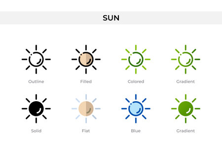 Sun icon in different style. Sun vector icons designed in outline, solid, colored, filled, gradient, and flat style. Symbol, logo illustration. Vector illustrationのイラスト素材