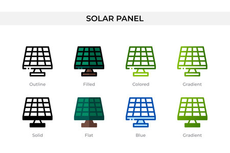 Solar panel icon in different style. Solar panel vector icons designed in outline, solid, colored, filled, gradient, and flat style. Symbol, logo illustration. Vector illustrationのイラスト素材