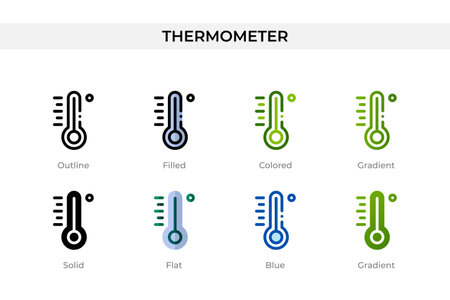 Thermometer icon in different style. Thermometer vector icons designed in outline, solid, colored, filled, gradient, and flat style. Symbol, logo illustration. Vector illustrationのイラスト素材