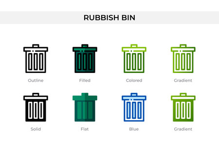 Rubbish bin icon in different style. Rubbish bin vector icons designed in outline, solid, colored, filled, gradient, and flat style. Symbol, logo illustration. Vector illustrationのイラスト素材