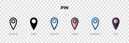 Pin icon in different style. Pin vector icons designed in outline, solid, colored, filled, gradient, and flat style. Symbol, logo illustration. Vector illustrationのイラスト素材