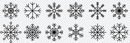 Snowflake variations icon collection. Snowflake icons set. Snowflake symbols. Snow icon. Frost winter background. Snowflakes ice crystal isolated. Vector illustrationのイラスト素材
