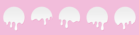 Set of milk drops. Dripping milk. Realistic melted milk. Milk drops. White liquid dessert, sweet drip melt. Vector illustrationのイラスト素材