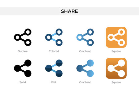 share icon in different style. share vector icons designed in outline, solid, colored, gradient, and flat style. Symbol, logo illustration. Vector illustrationのイラスト素材