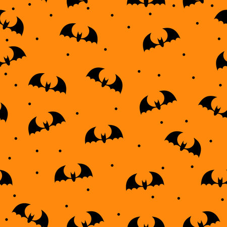 Vector seamless pattern with black bats. Bats silhouette seamless pattern. Scary endless background with flittermouse. Vector illustrationのイラスト素材