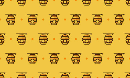 Beehive pattern with cartoon beehive. Seamless beehive background. Summer and spring seamless...