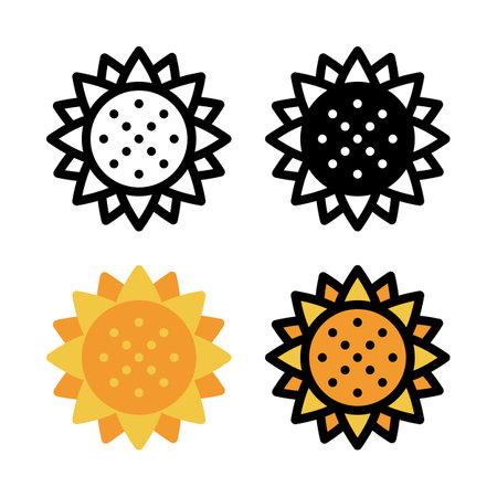 Sunflower icon set. Colorful cartoon sunflower icon. Creative geometric sunflower logo design. Vector illustrationのイラスト素材