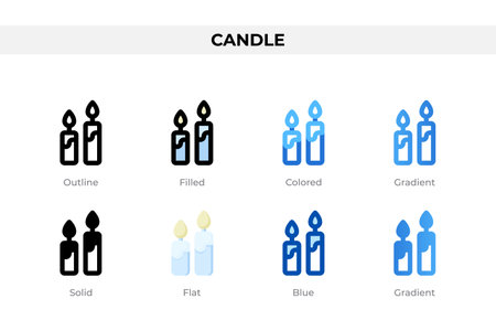 Candle icons in different style. Candle icons set. Holiday symbol. Different style icons set. Vector illustrationのイラスト素材