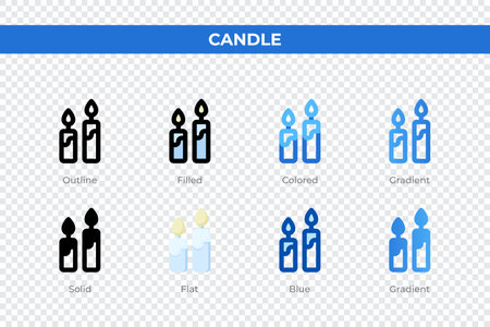 Candle icons in different style. Candle icons set. Holiday symbol. Different style icons set. Vector illustrationのイラスト素材