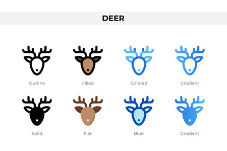 Deer icons in different style. Deer icons set. Holiday symbol. Different style icons set. Vector illustrationのイラスト素材