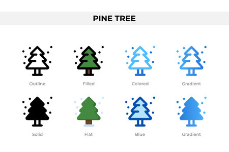 Pine tree icons in different style. Pine tree icons set. Holiday symbol. Different style icons set. Vector illustrationのイラスト素材