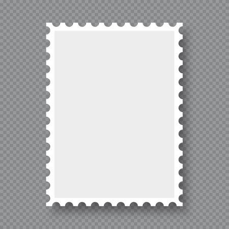 Blank postage stamp. Clean postage stamp template. Postage stamp border. Mockup postage stamp with shadow. Vector illustrationのイラスト素材