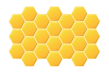 Abstract honeycombs design. Gold honey hexagonal cells texture. Geometric hive hexagonal honeycombs. Vector illustrationのイラスト素材